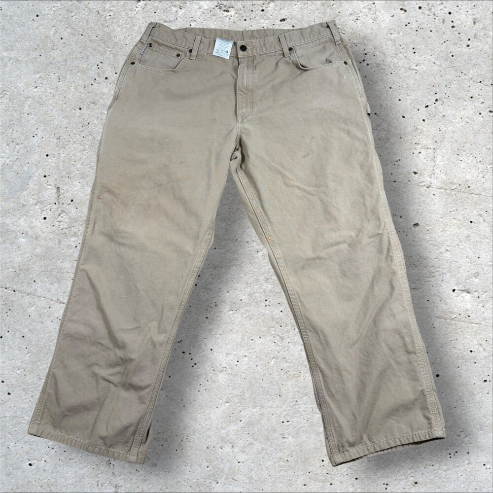 Carhartt B159 GKH Loose Fit Carpenter Pants Khaki Canvas Workwear Skater 40x30 - Picture 2 of 10